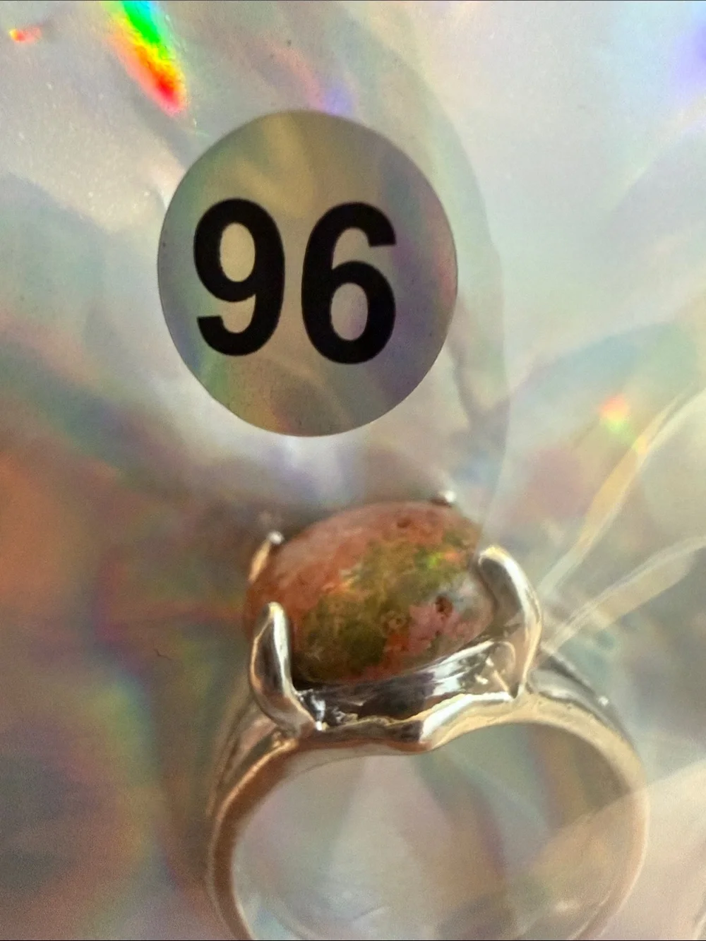 Genuine Stone women Ring Silver Unakite Cabochon Boho jewelry